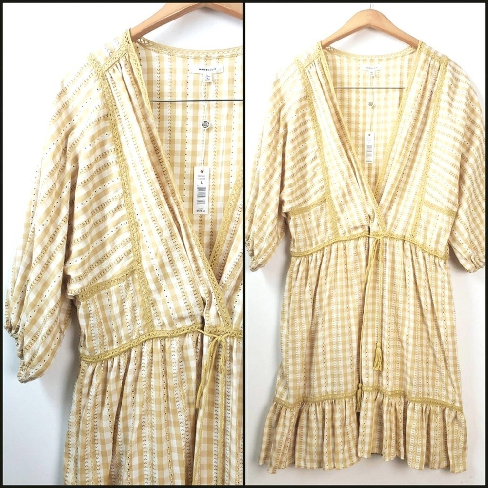 NEW! MAX STUDIO Gingham Puff Sleeve Peasant Dress L - Picture 4 of 8